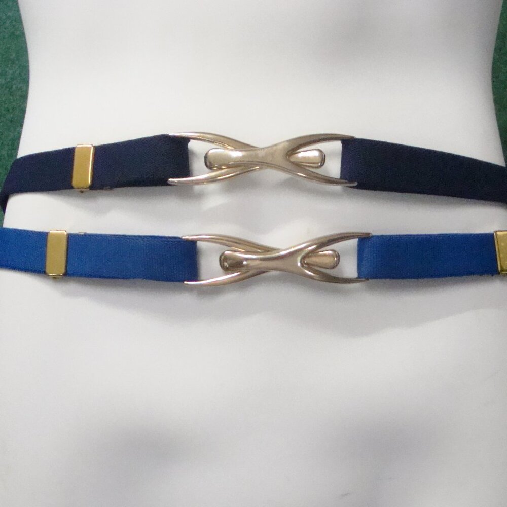 Women's Stretch One Fit Waist 18"-40" Wishbone Clasp Belts Pair Lt. Blue & Navy
